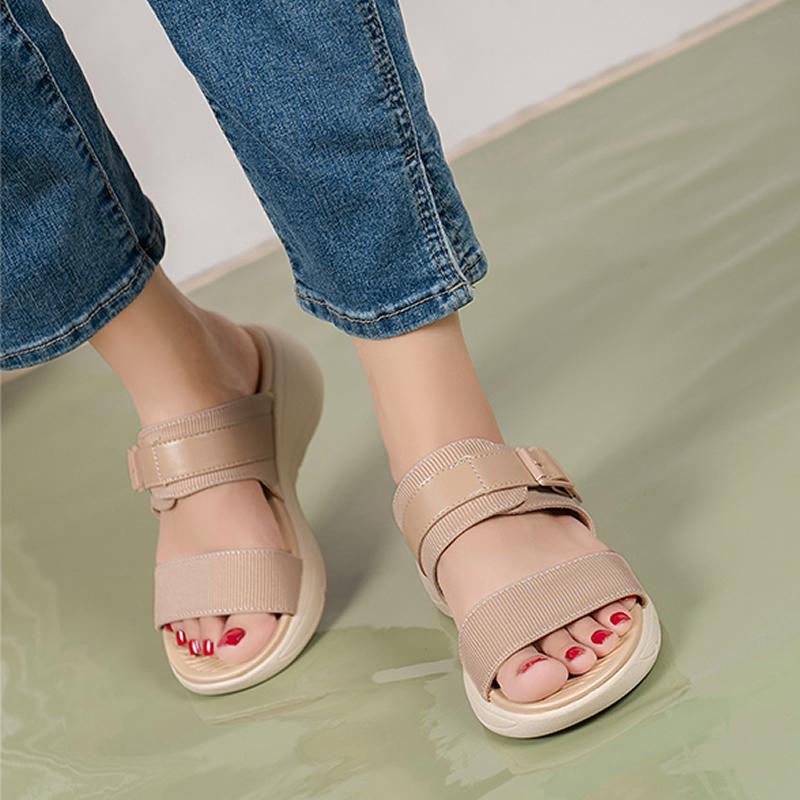 Summer Women Beach 2cm Platform 5cm High Heels Slides Lady Wedges Lightweight Slippers Female Casual Barefoot Chunky Blue Shoes