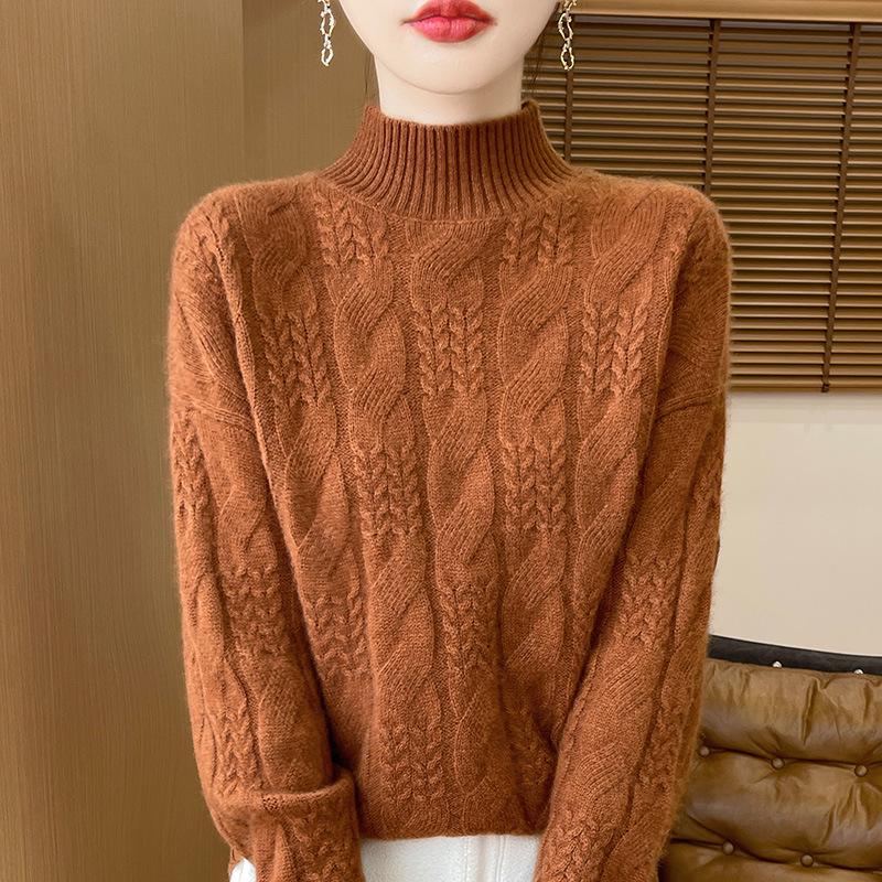 Women's 100% Pure Wool Half-High Collar Sweater - Soft, Comfortable, Versatile Base Layer for Autumn and Winter