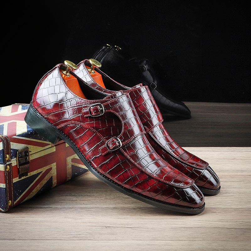 Business Pointed Toe Shoes Crocodile Pattern Leather Shoes Men'S Side Buckle Casual Men'S Dress Shoes Wedding M191