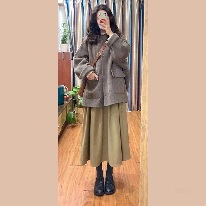 Women's Plus Size Retro Hooded Woolen Coat - Autumn/Winter Collection