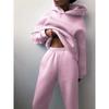 Elegant Women Two Piece Sets Warm Hoodie Sweatshirt And Long Pant Fashion Solid Suits For Ladies
