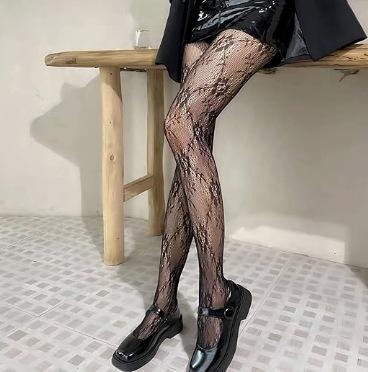 Mesh socks, fishnet socks, spring, summer and autumn, little moon, hollowed-out thin lace pantyhose, black backing silk, anti-hook silk.