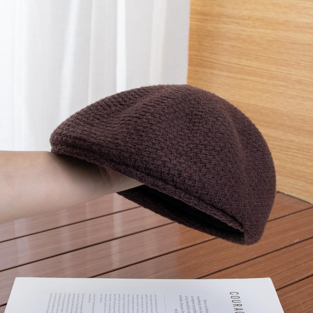 Big Head Circumference Woolen Knitting, Wearing a Red Beret Upside Down, Women's Autumn and Winter Show Their Faces, Small Forward Hat, Painter Hat