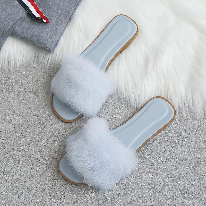 

Internet celebrity Mao Mao slippers women s shoes 2024 new autumn autumn autumn shoes outer wear summer versatile flat bottom sandals fluff 41 світло-синій колір
