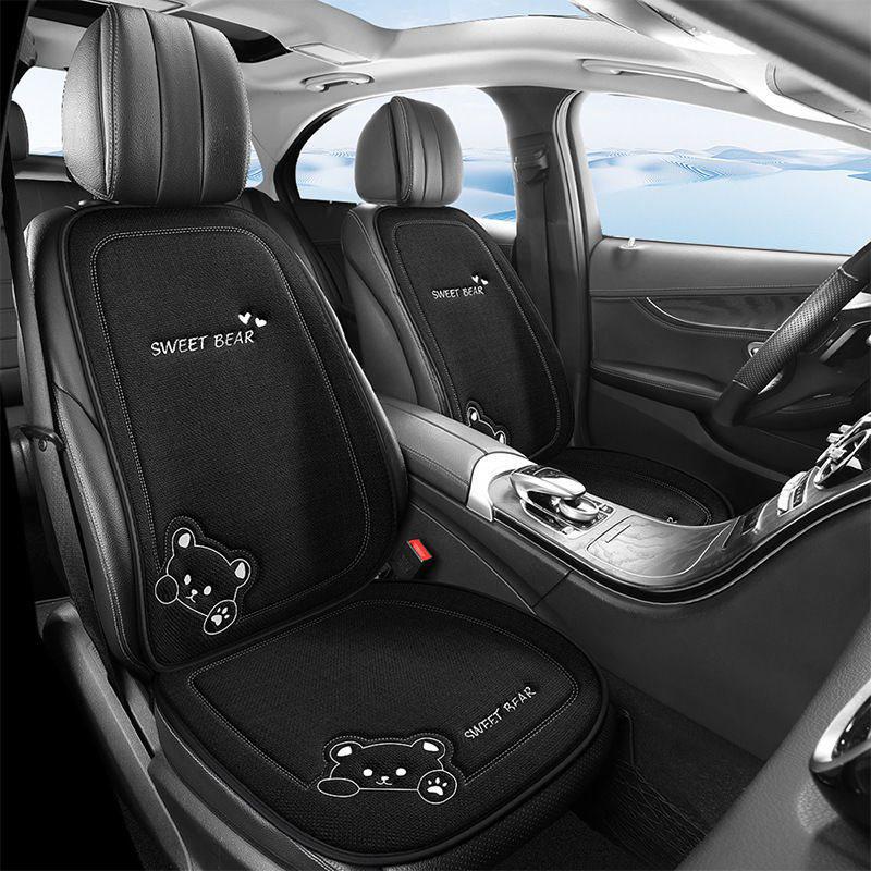 Cartoon Linen Car Seat Cushion – Universal Fit for Rear Driver Seat, Four Seasons