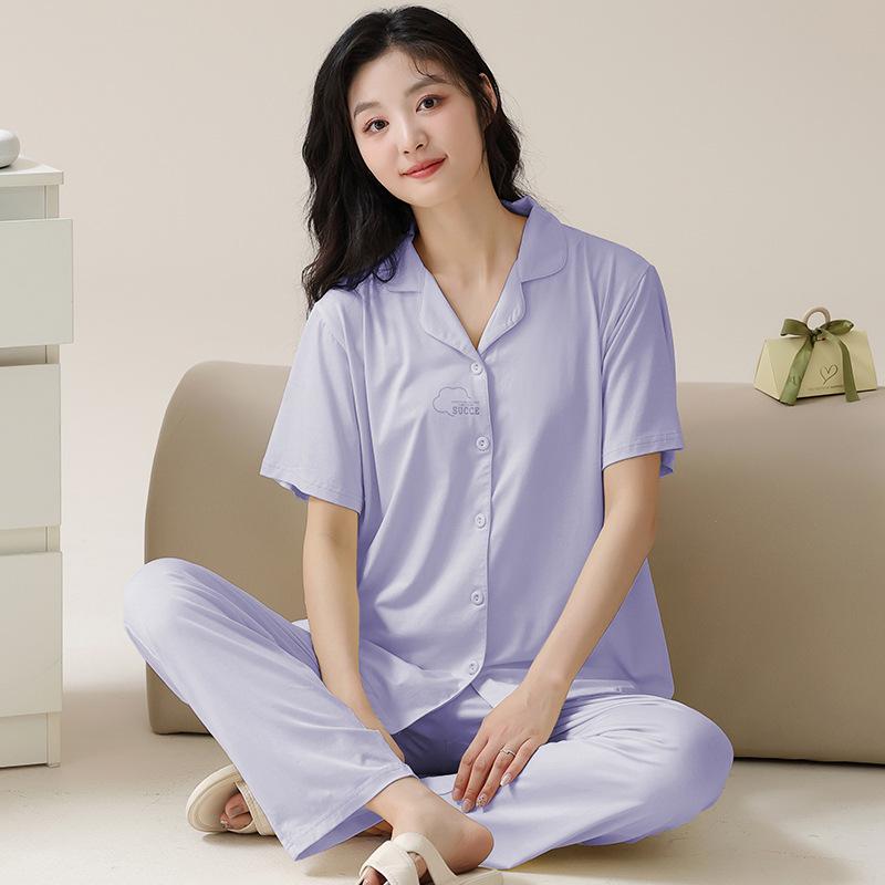 Women's Tencel Cotton Pajama Set: Summer Lyocell Short Sleeve, Long Pants, 3-Piece for Home or Outdoor Wear