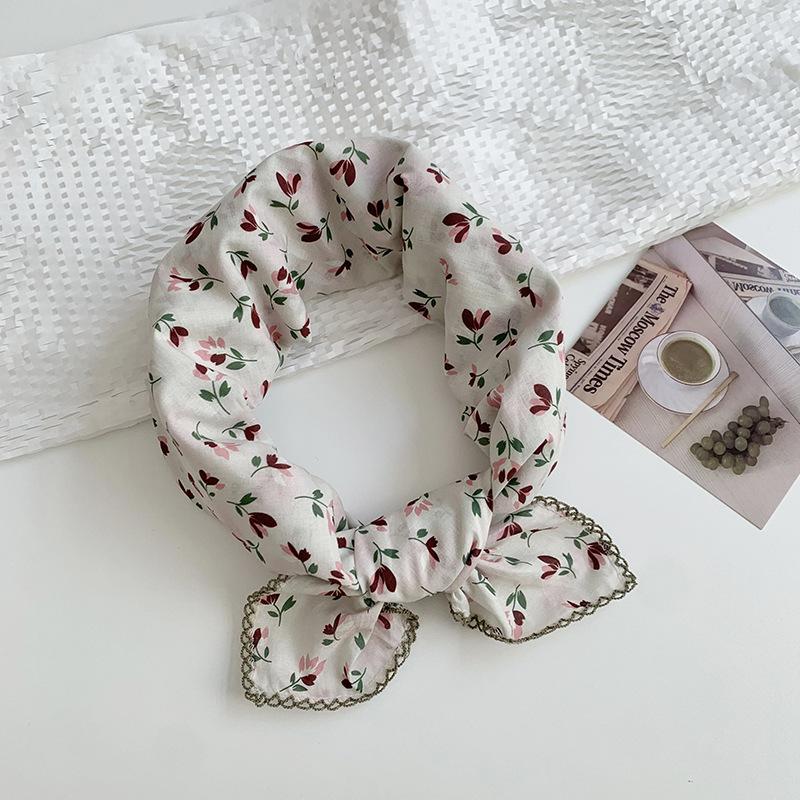 Headscarf summer women's pastoral spring and summer literary scarf square scarf fashion scarf floral headband decorative silk scarf