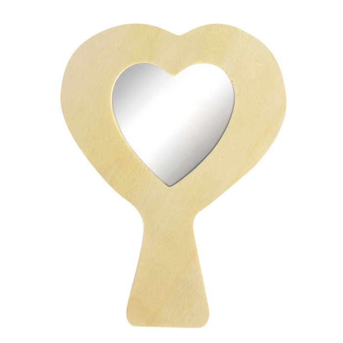 Miroir en bois coeur manche 10 x 13 x 0,5 cm