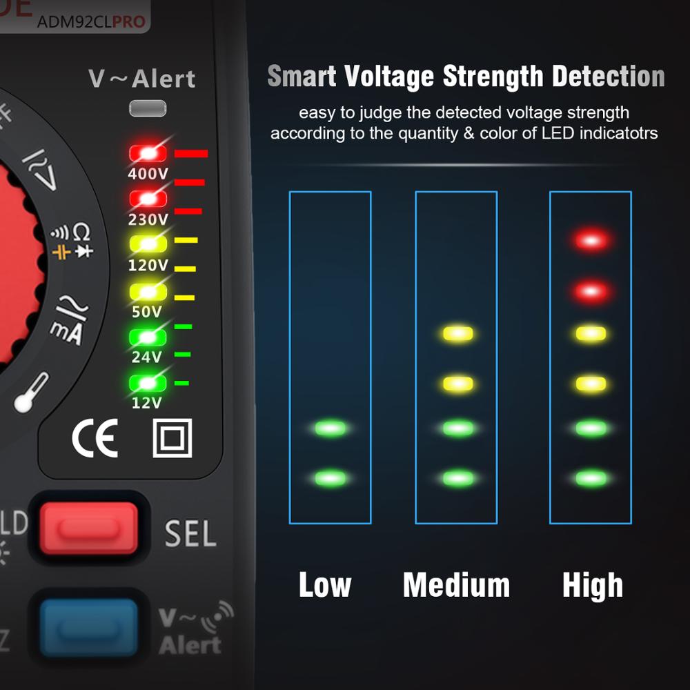 Adm92cl Voltmeter Digital True Rms Multimeter 6000 Counts Auto-range Voltage Amp Ohm Hz Cap Temp Diode Continuity Tester