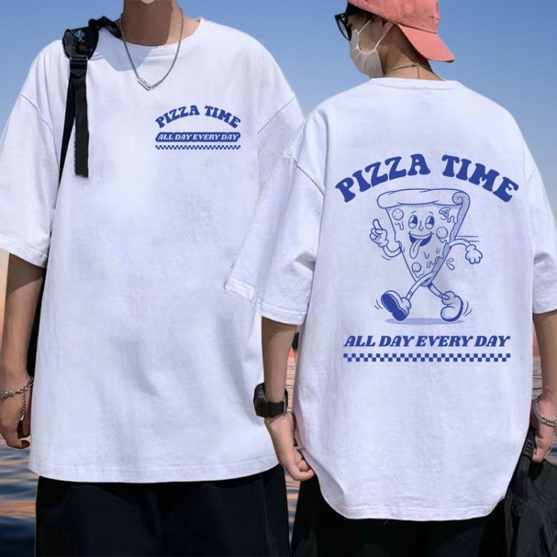 Large Cotton Men's Clothing Pizza Time All Day Meme Printed  Fun Cartoon Retro Harajuku Tee Casual Fashion Short Sleeved T-shirt
