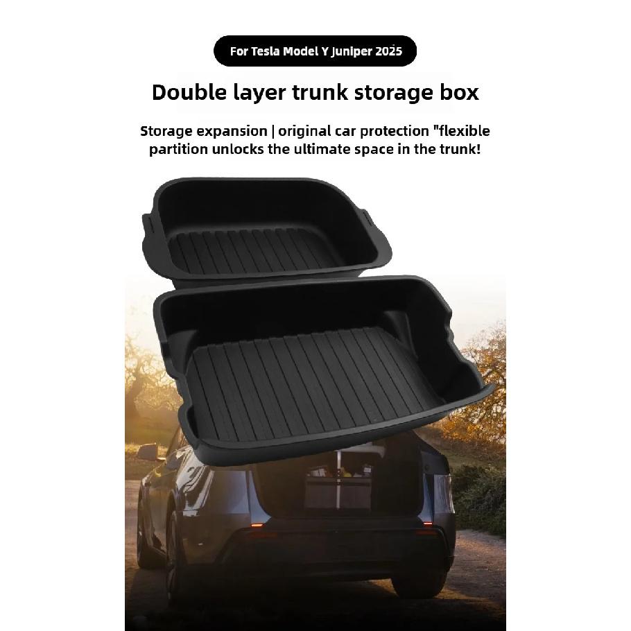 For Tesla Model Y Juniper 2025 Frunk Organizer Box Rear Trunk Double-deck Storage Box Front Cargo Dustproof Luggage Storage Tray