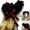 Woven Straw Lace Hat with Dark Series Design and Large Bowknot Elegant Bonnet Hat For Women Theme Parties and Halloween