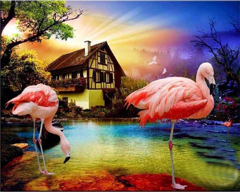 מקדחה מלאה ציור יהלומי מרובע חלום מנגרובים נוף תמונה של יהלומי ריינסטון רקמת זאב סוס בעל חיים תפר צלב דקור לבית