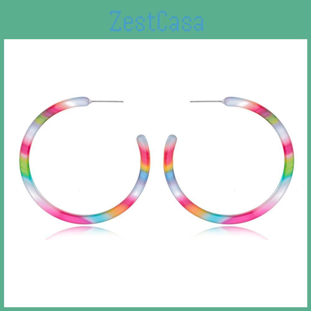 American European Trendy Style Rainbow Cshape Acrylic Earrings For Women