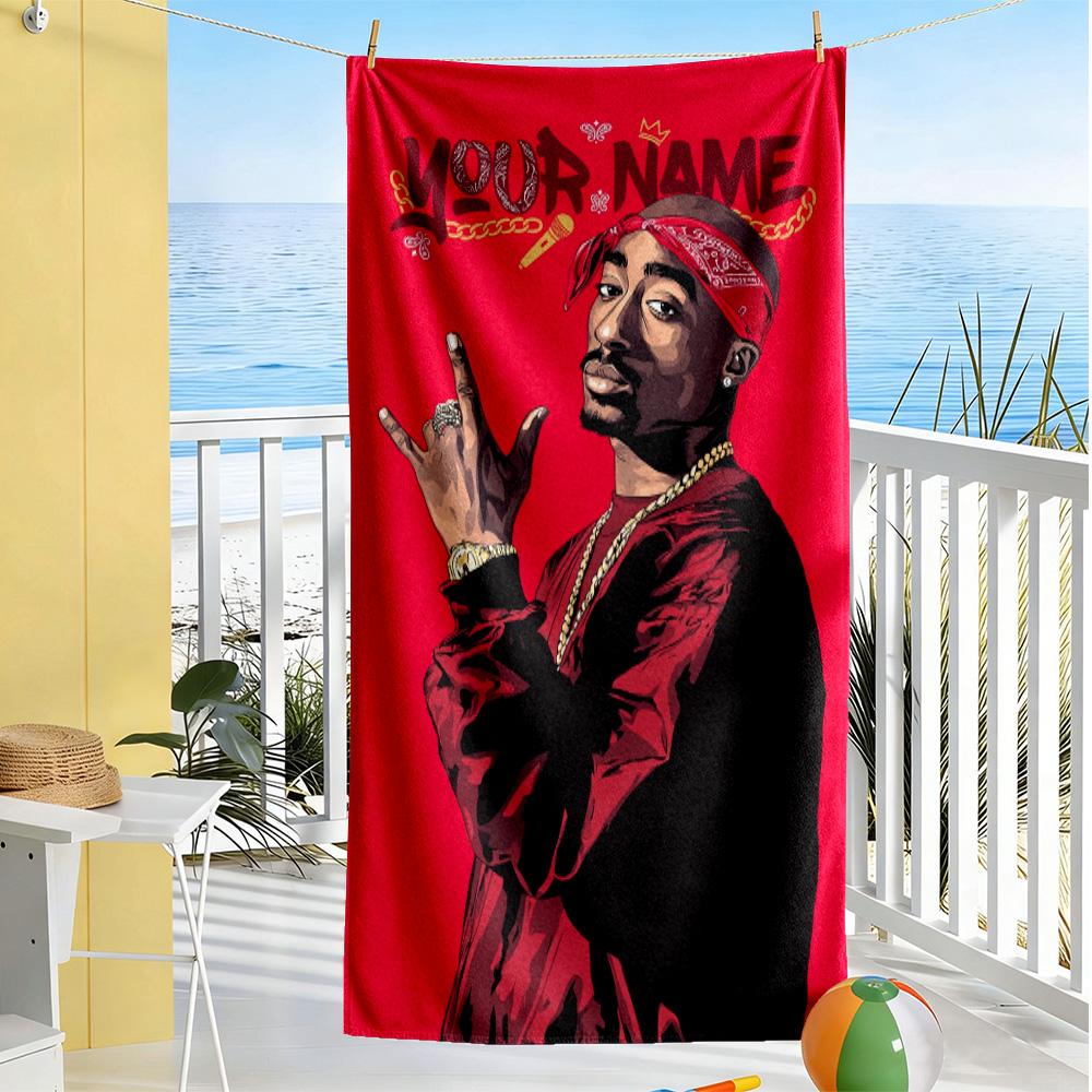 2pac Customizable Name Beach Towel High Absorbency & Quick-Dry For Beach Bathroom Outdoor Swimming Pool Camping Picnic Yoga Diving Vacation Accessorie