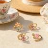 4Pcs/Set Adjustable Ring Set, Pink Flower Multi-Petal Design Finger Ring, Stackable Multi-piece Ring Set for Jewelry Gift