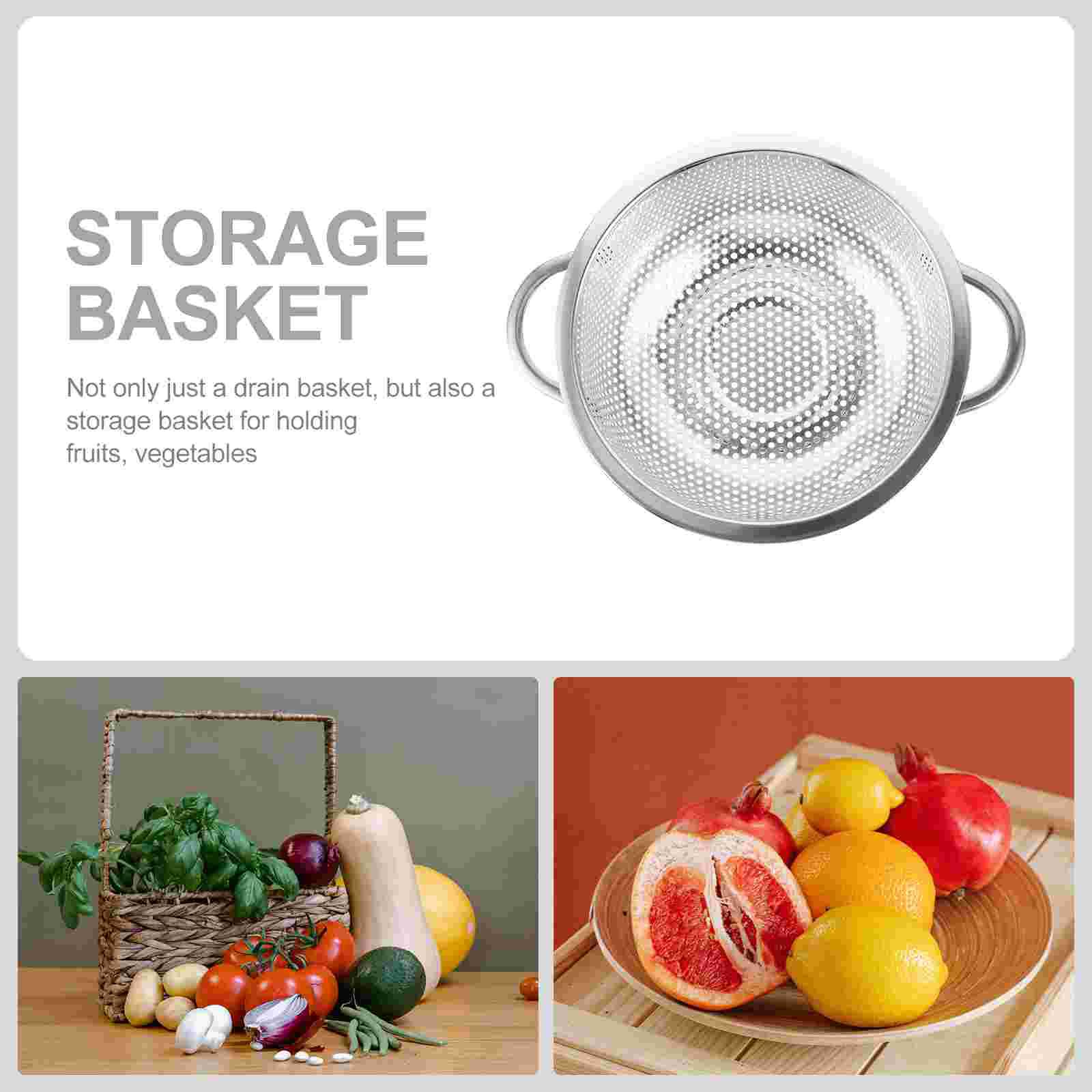 Drain Basket Sink Fruit Rice Cleaning Cooking Drainer for Vegetables Storage Baskets Kitchen Stainless Steel Cleaner 21X16.5X7.5cm