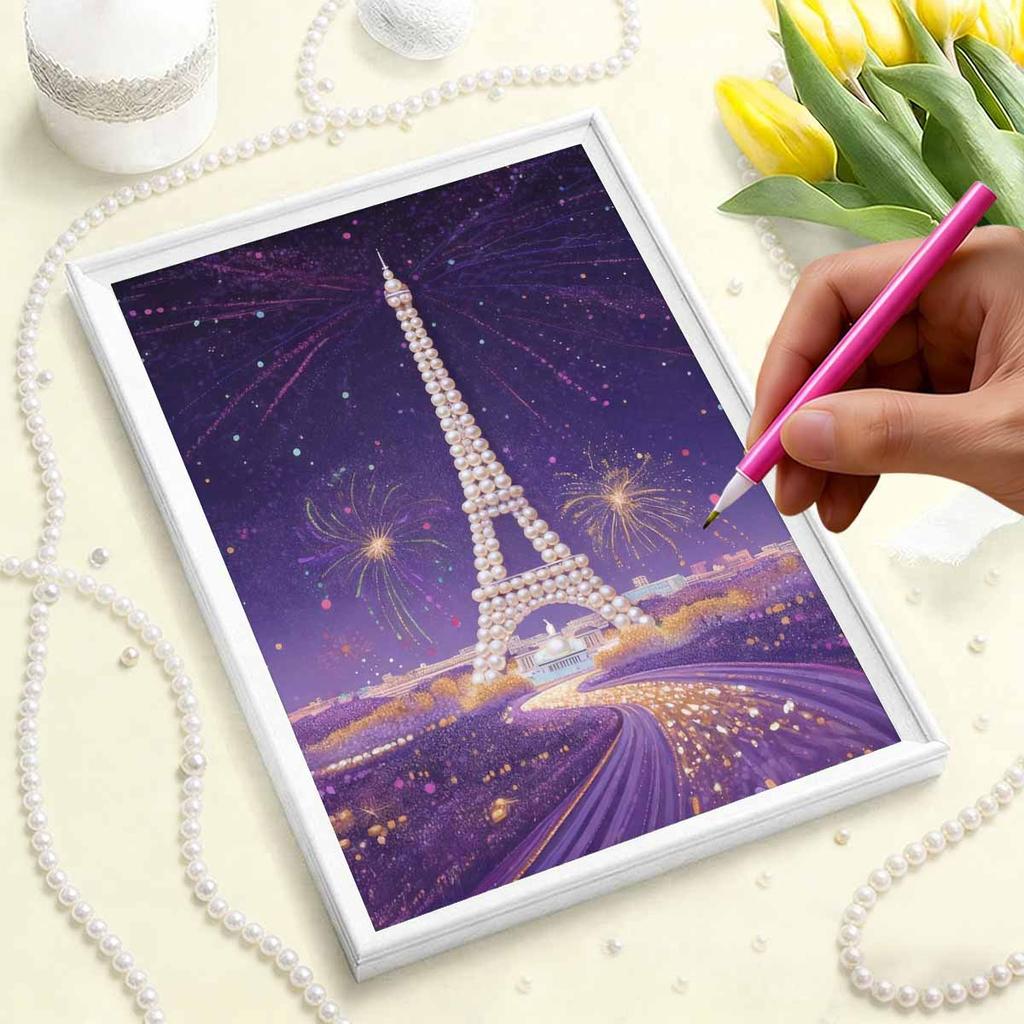 DIY Diamond Art Pearl Painting Kit for Adults, Romantic Tower Shaped Pearl Art Painting Wall for Home Office Decor Handmade Gift