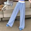 Retro Splicing Collision Color Plaid Loose Drag Ground Casual Women Tide Wide Leg Pants