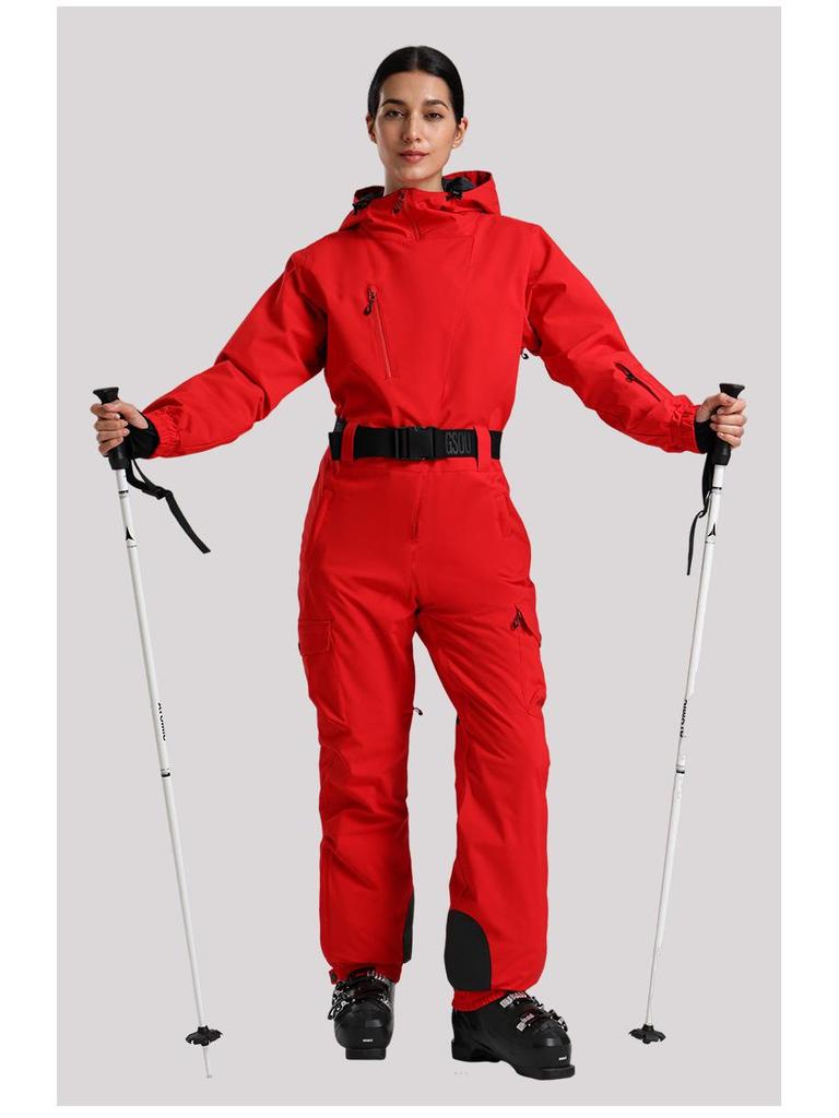 Traje de Esqui Profissional Impermeável para Mulheres com Dupla Camada - Conjunto Outdoor Espesso e Quente de Cor Sólida