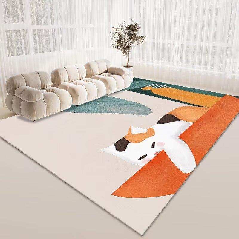 Simple Living Room Sand Carpet, Bedroom Bedside Carpet, Household Commercial Crystal Velvet Thickened Floor Mat