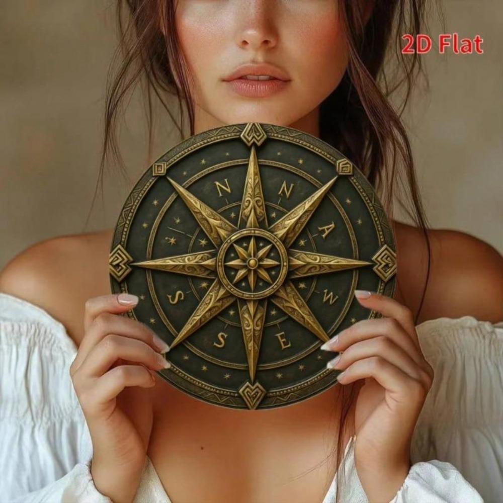 Vintage Metal Wall Art Compass Decor Round Iron Design Roman Numerals Star