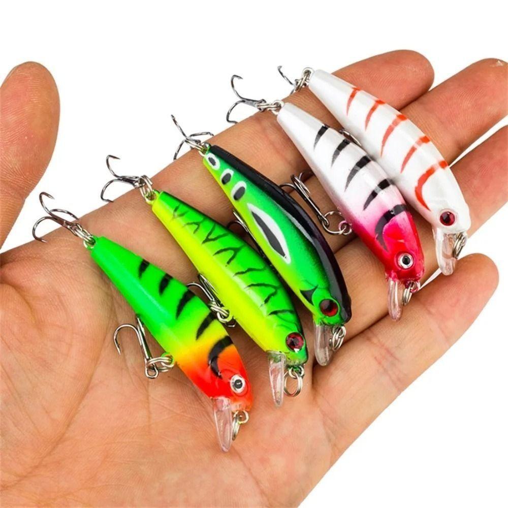 5Pcs/Boxed with 2 Trible Hook Minnow Fishing Lure Set Wobbler Crankbaits Effective Bass