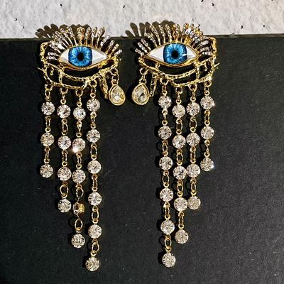 Vintage Style Women Men Eyes Tassel Pendant Crystal Heavy Industry Earrings Jewelry Exquisite Rtro Lady Classic Ear Rings