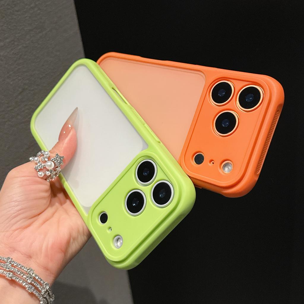 Luxury Orange Shield Transparent Phone Case for IPhone 17 Air 16 15 14 Plus 13 12 11 17 Pro Max Lens Protection Shockproof Cover