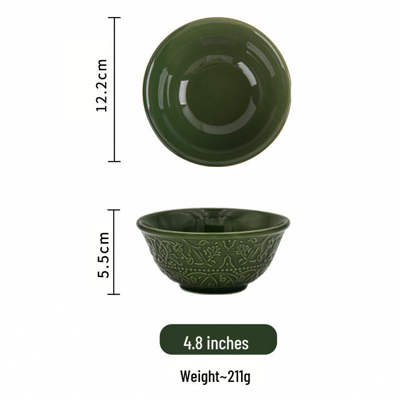 French Retro Embossed Ceramic Dinner Plate & Soup Bowl Set for Western Cuisine
