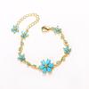 Gold Plated Turquoise Flower Vine Link Bracelet – Bohemian Summer Jewelry, Fresh Gift for Women