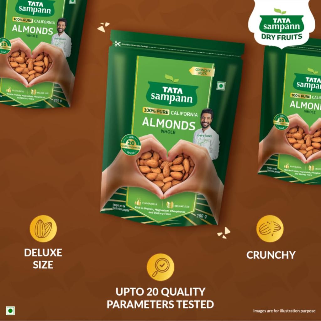 TATA Sampann Pure California Almonds Whole 200g Pack of Premium Crunchy Nuts High In Protein Fiber