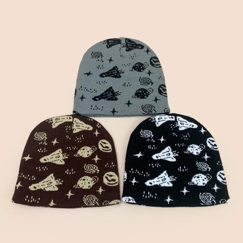 1pc Rocket Planet Jacquard Beanies Hat,Winter Warm Hip Hop Personal Warm Head Cap,Suitable for Winter Outdoor,climbing Skiing