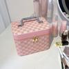 Portable Waterproof Cosmetic Case Large Capacity Hard Shell Makeup Case PU Leather Square Makeup Handbag Women
