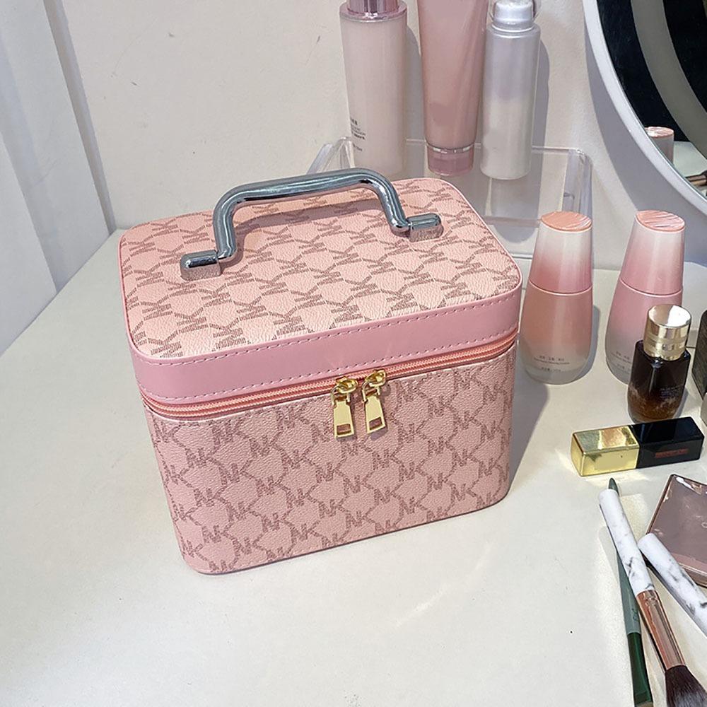 Portable Waterproof Cosmetic Case Large Capacity Hard Shell Makeup Case PU Leather Square Makeup Handbag Women