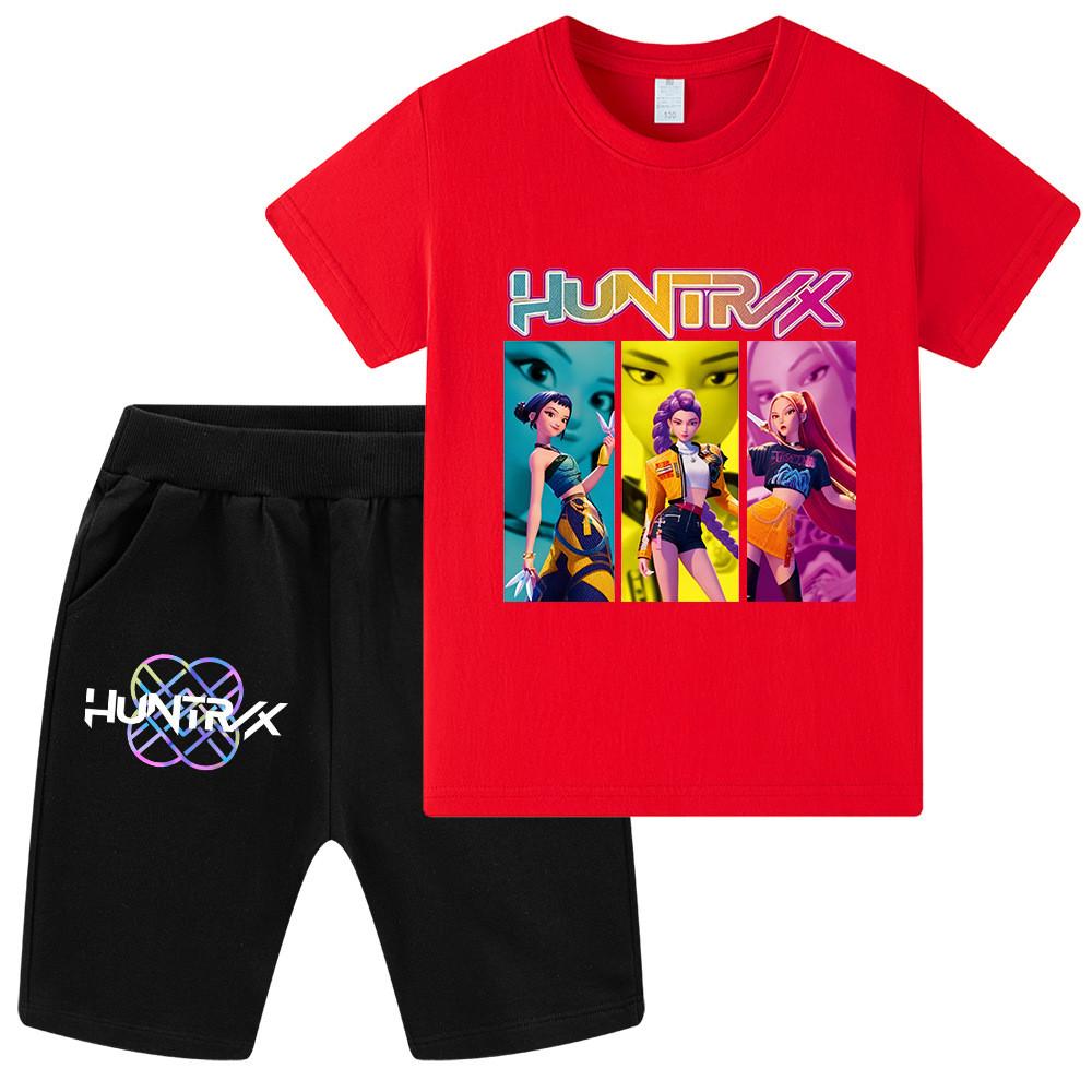 WA1236 Kids Boys Girls Kpop Rumi Zoey Mira Print Short Sleeves T-shirt Shorts Pants Sets