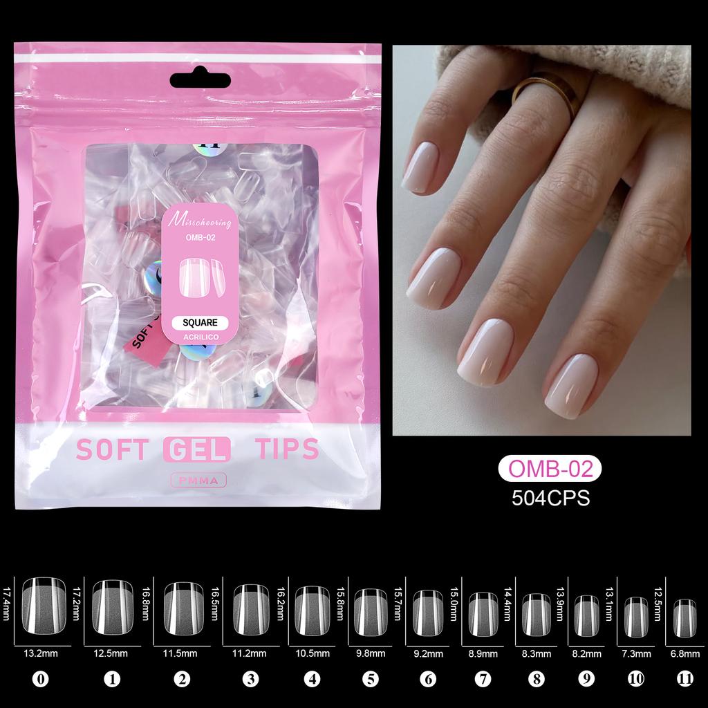 504 Stück Vollabdeckung Weiche Gel-Nageltips Stiletto Mandel Sarg Halbmatt Französisch Falsch Soak Off Aufdrücken Nagelverlängerungsspitzen Kapsel