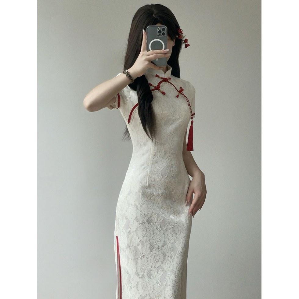 Stile Cinese Stile Cheongsam Stile Cinese Sexy Fidanzamento Quotidiano Temperamento Di Alto Livello Lungo Qipao Donna