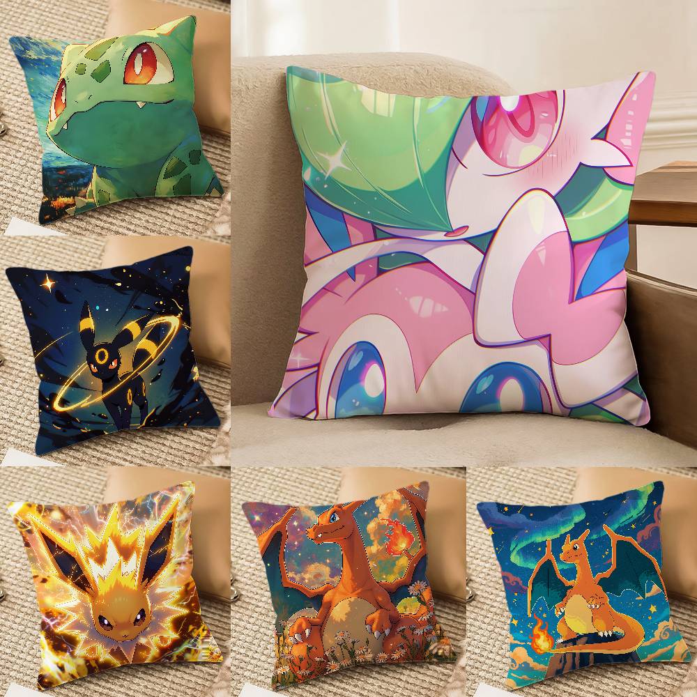 Pokemon Starter Collection Anime Plush Pillow Cover Soft Short Plush Cushion Cover For Sofa Bedroom Home Decor Gift