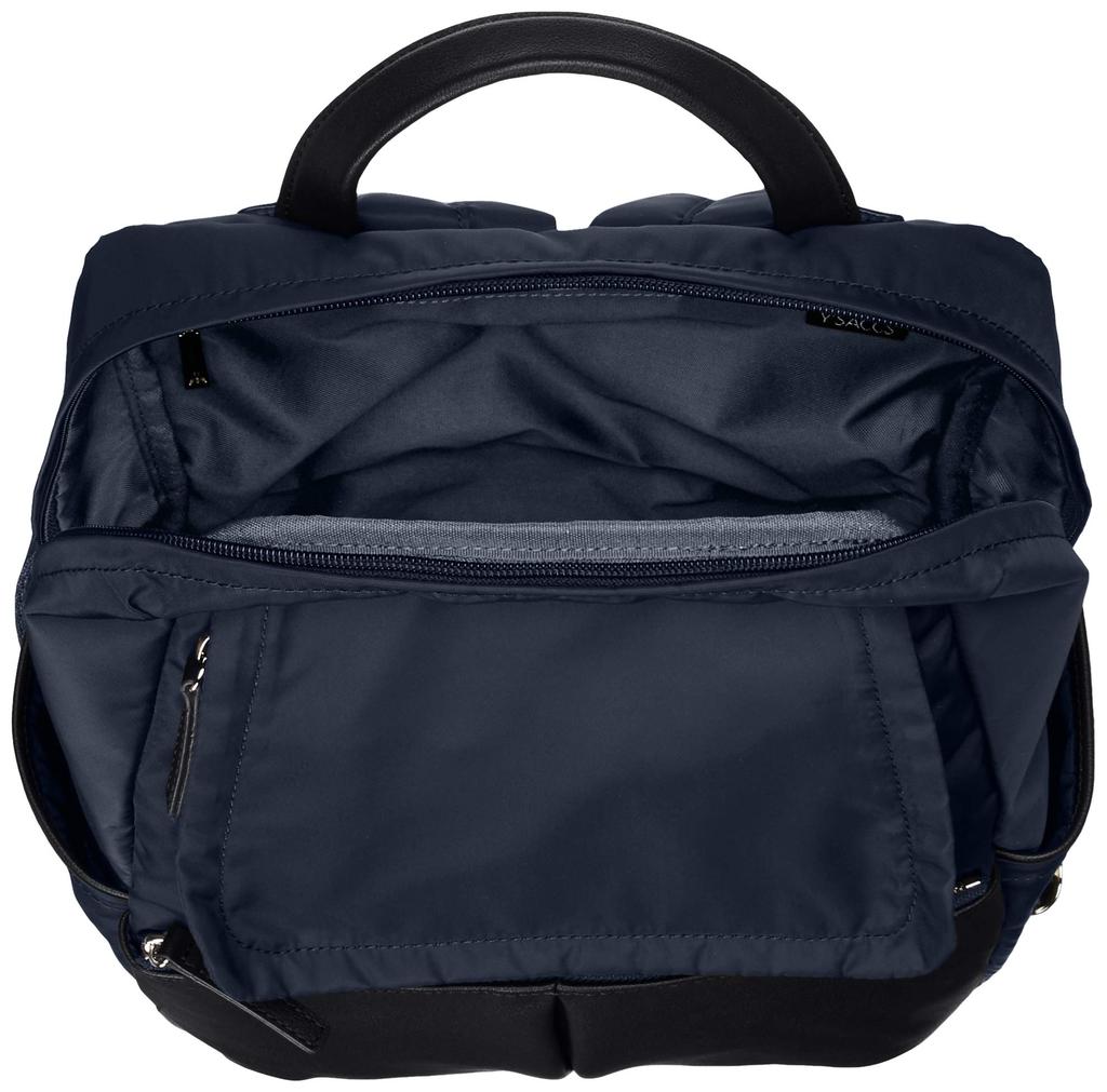 Isaac New Nylon and Leather Combination Series Front Pocket Backpack Y91-11-04 Women's Navy