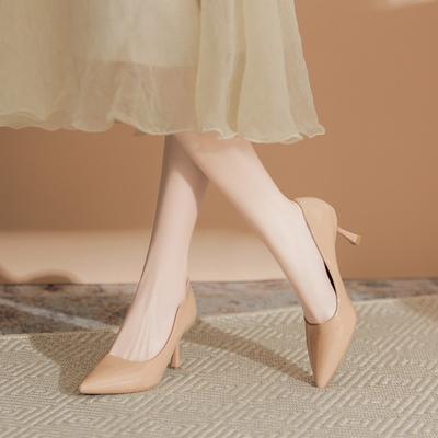 2025 New French Nude Patent Leather Heels Women - Pointed Toe Stiletto Shallow Mouth Pumps, Pure Desire Vibe, Elegant Party/Date Shoes XCY-730-3