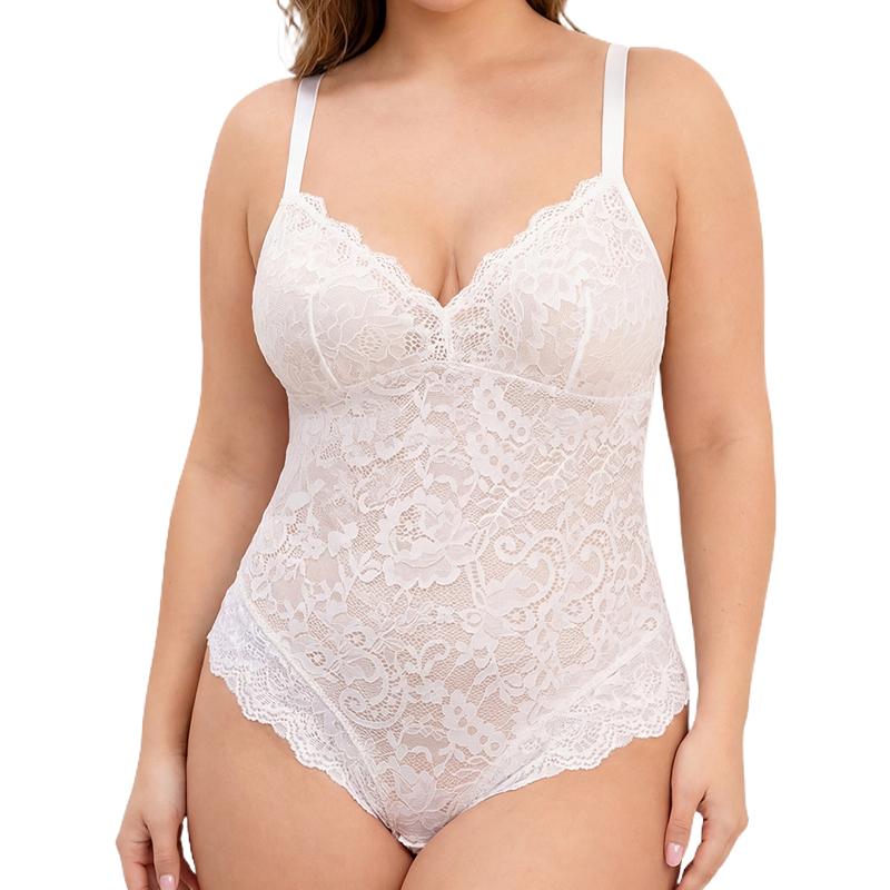 CINOON Women's Lace Sexy Bodysuit Tummy Control Shapewear Waist Cincher Plus Size Slimming Body Shaper