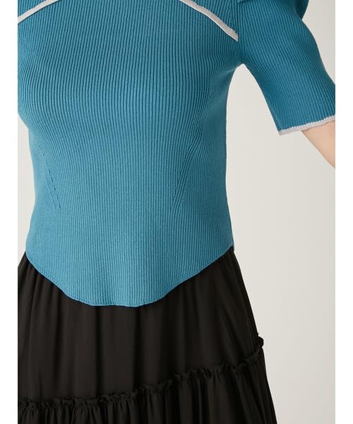 Lily Brown Chinese Detail Knit Top LWNT251172 Women's (Blue)