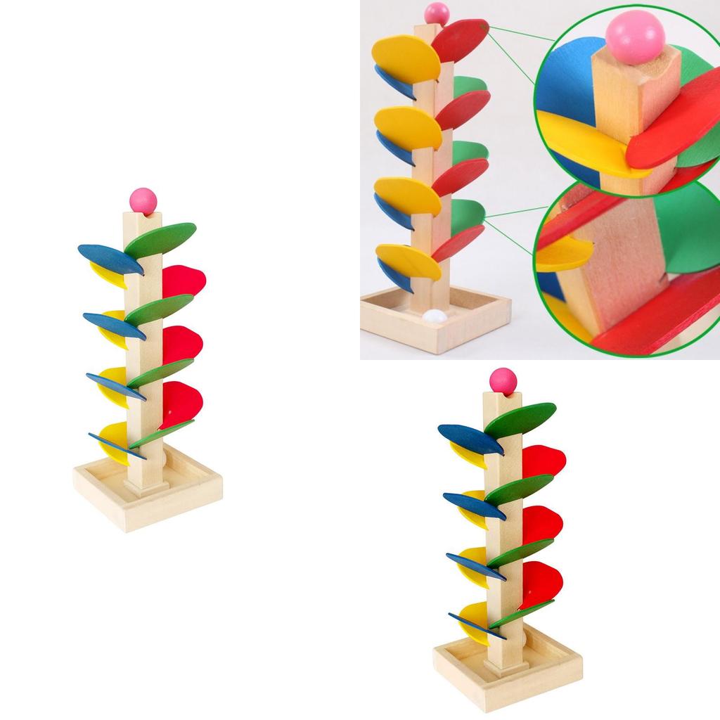 Colorful Wooden Leaf Tower Marble Game For Kids Educational Assembly Toy