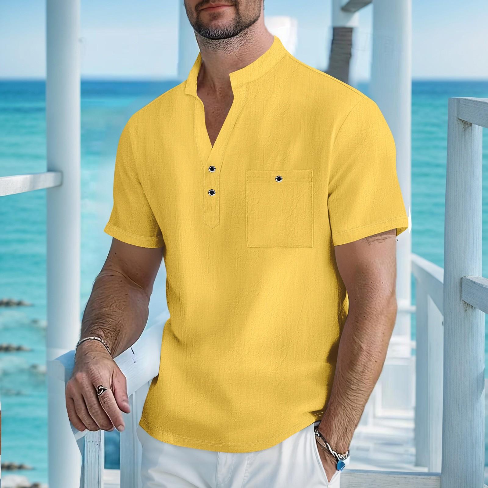 

Летняя мужская футболка с коротким рукавом с отворотом для мужчин XL жёлтый