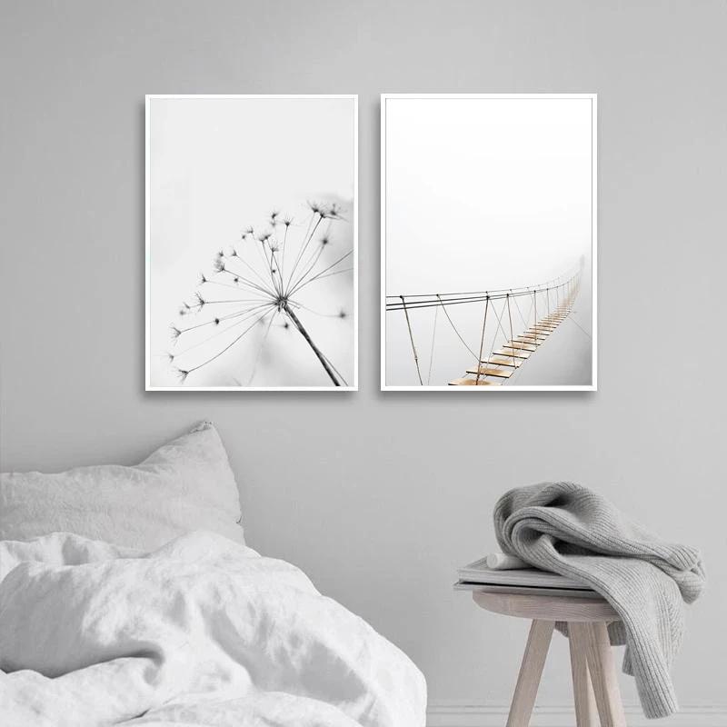 Black and White Flower Posters Print Fresh Canvas PaintingWall Art Feather Dandelion Pictures  Living Room Decoration Wall Decor
