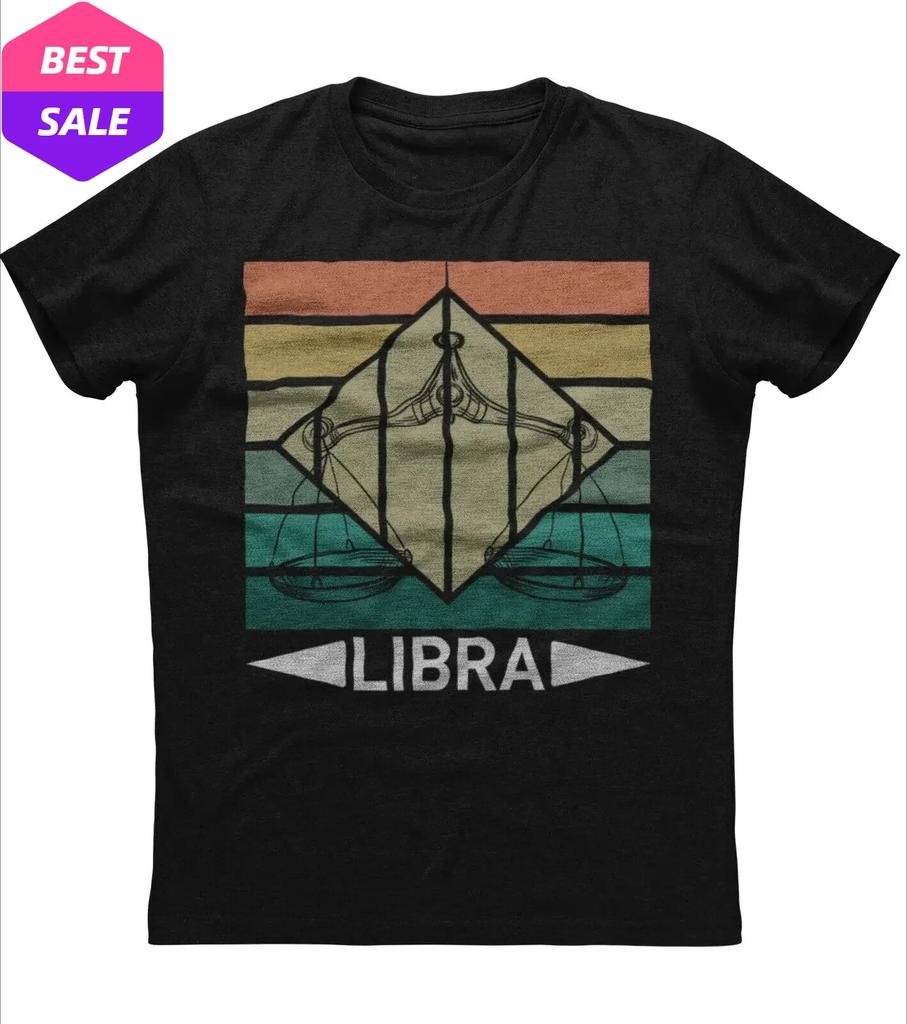Vintage Design Waage Sternzeichen Geburtstagsgeschenk T-Shirt 100% Baumwolle Rundhals Kurzarm Sommer Lässig Herren T-Shirt Streetwear