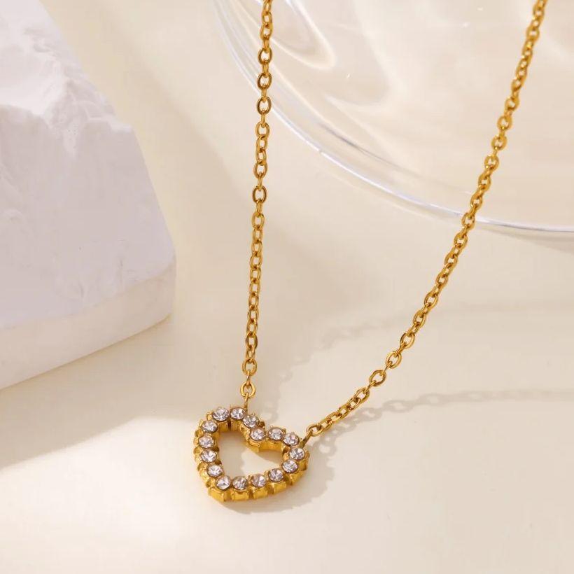 Luxury Zircon Heart Necklaces For Women  Gold Plated Stainless Steel Heart Shaped Necklace  Birthday Party Christmas Jewelry