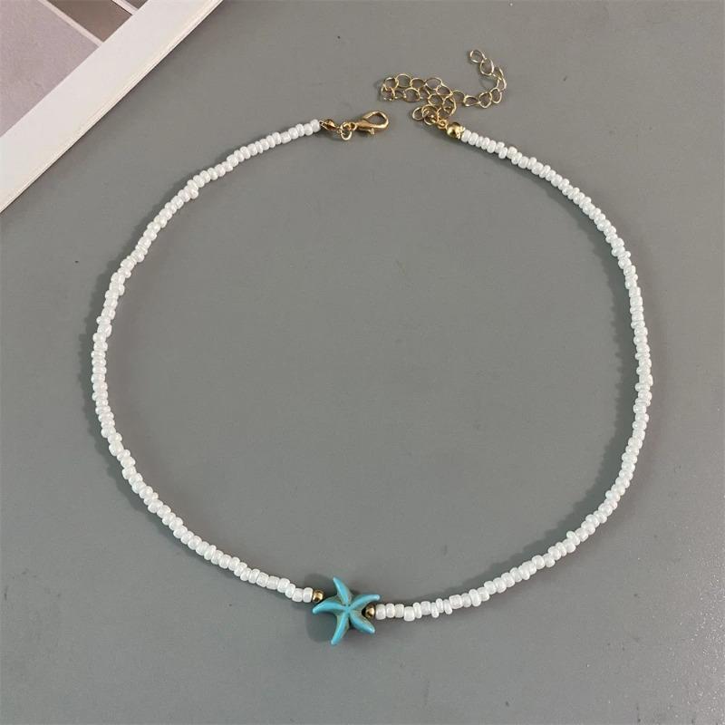 Shell Starfish Woman Short Necklace Summer Bohemian Holiday Gift Handmade Choker White Seed Beads Neck Jewelry Holiday Gifts