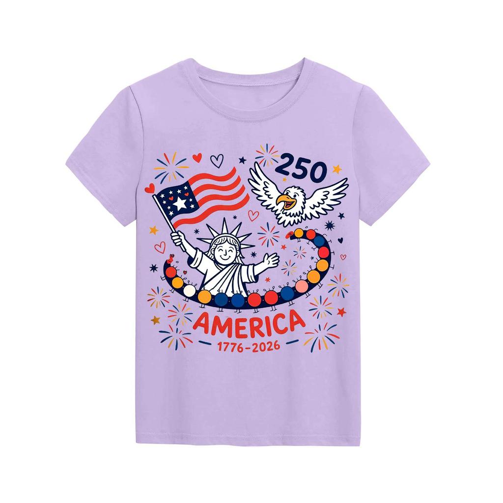 Fashionable Round Neck Short Sleeve Work Clothes Printed Tops For KID Summer Tops